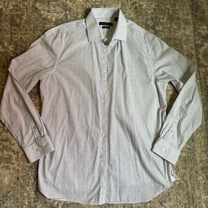 John Varvatos White Printed Button Down Dress Shirt Tailored Regular Fit